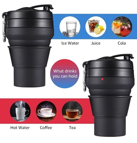 Collapsible Coffee Cup, 16 OZ 480Ml Silicone Folding Camping Cup, Black - Picture 2 of 4
