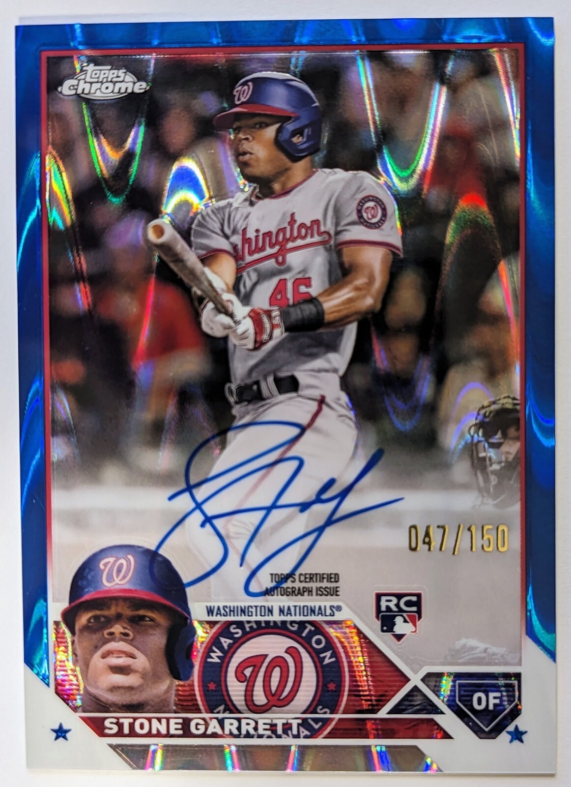 2023 Topps Chrome STONE GARRETT Blue RayWave Refractor Auto RC /150 HOT PROSPECT