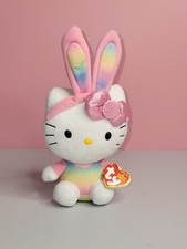Ty Beanie Baby Hello Kitty Plush Easter Rainbow Bunny Ears  With Tag 9" 