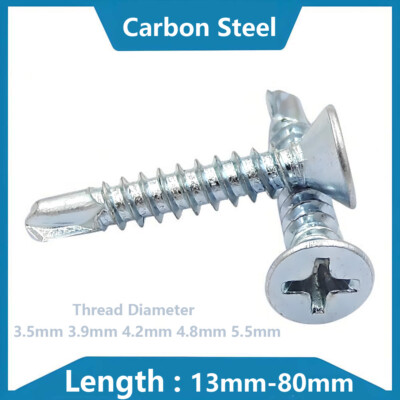 Countersunk Self Drilling Screws Carbon Steel Metal Fixing Windows Roofing 3.5mm