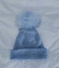 Gap Light Blue Silver Beanie w/Pom Pom - Size S/M