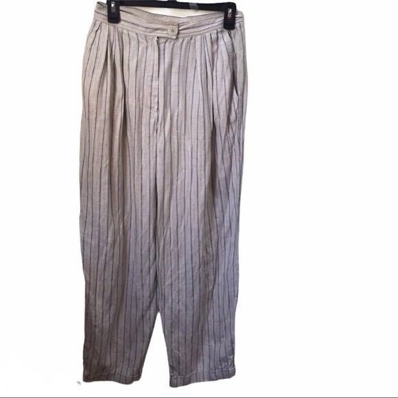 Christian Dior Vintage 80s Linen Stripe Loose Fit Hi Waist