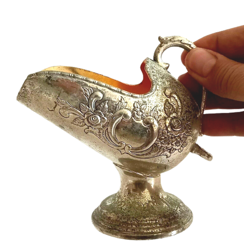 Antique Vintage Silver Plated Sugar Scuttle Scoop -Decorated With Flowers /Old - Picture 3 of 12