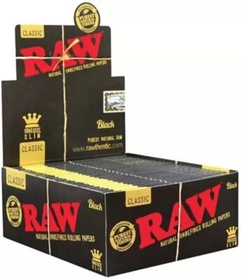 RAW Black King Size Slim Rolling Papers - Full Box, 10's, 25's
