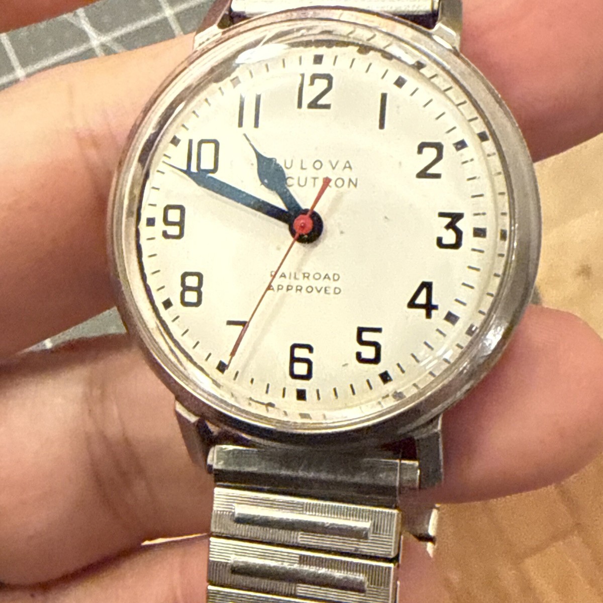 bulova accutron m9 railroad approved back set White Dial Stainless