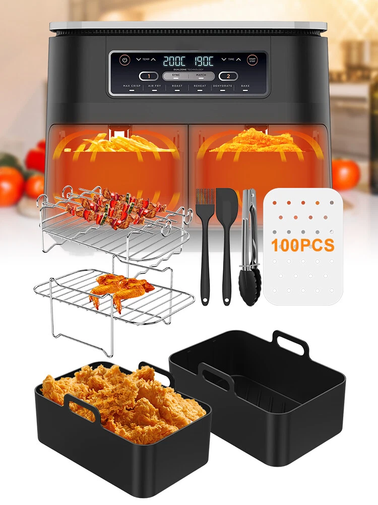 Nonstick Silicone Air Fryer Pan Set with 100 Paper Liners for Easy Cooking