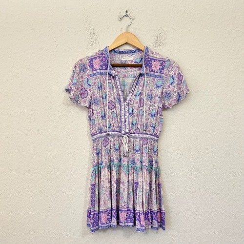 SPELL & THE GYPSY Poinciana Mini Dress Women XS Purple Floral SS Playdress Fairy