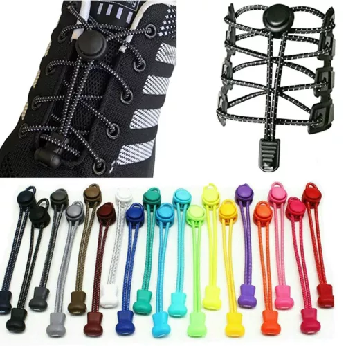 No Tie Shoe Laces Lazy Elastic Round Shoelaces Lock Erwachsene Kinder Sport Trainer H - Bild 5 von 36