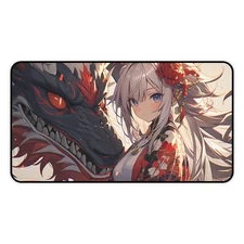 Anime Dragon Girl Large Mouse Pad Desk Mat, Gamer Desktop Computer Accessory
