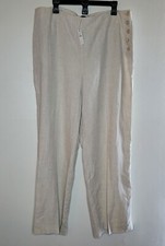 Talbots Linen Pants Women's Size 16 Wide leg Side Button Beige Beach Resort
