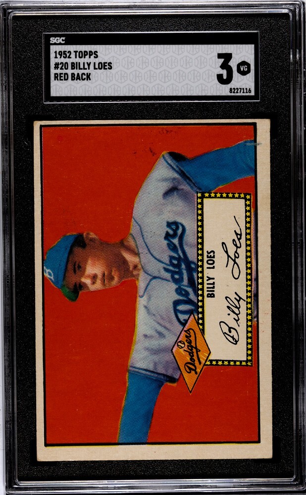 1952 Topps #20 -Billy Loes Red Back-Brooklyn Dodgers SP Rookie -SGC 3 VERY GOOD