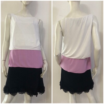 CLASS ROBERTO CAVALLI Kleid Dress weiß lila Streifen Gr. IT 44