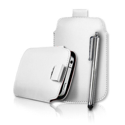 Slim Line Leather Pull Tab Flip Case Cover Pouch & Stylus for Various Phones - Picture 3 of 11