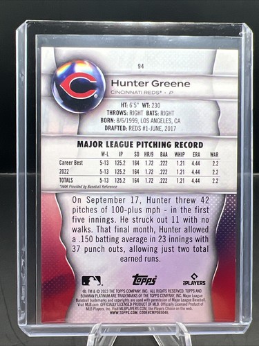 2023 Bowman Platinum - HUNTER GREEN AQUA ICE FOIL /250 #94 Cincinnati Reds - Bild 3 von 3