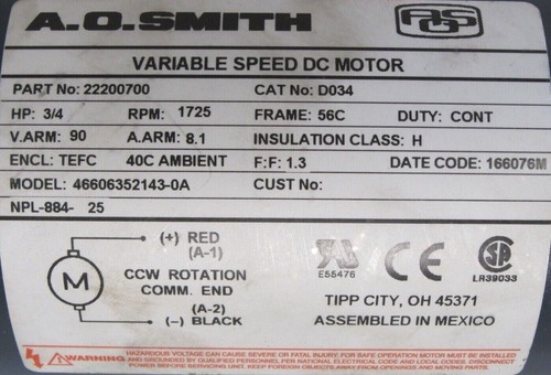 Neu BOSTON GEAR F715E10KB5G1 Gang Motor 10:1 3/4HP 90VDC 46606352143-0A D034 - Bild 3 von 4