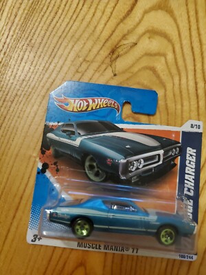 Hot Wheels Muscle Mania 11 '71 Dodge Charger Short Card Blue