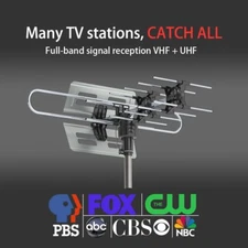VHF UHF Outdoor Amplified TV Antenna Digital 1080P 4K HDTV 360°Rotation w/Remote