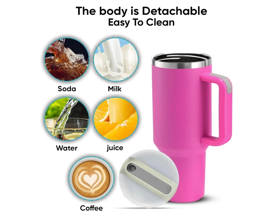 Tumbler 40oz Stainless Steel Tumbler with Lid and Straw, Double Wall Vacuum pink