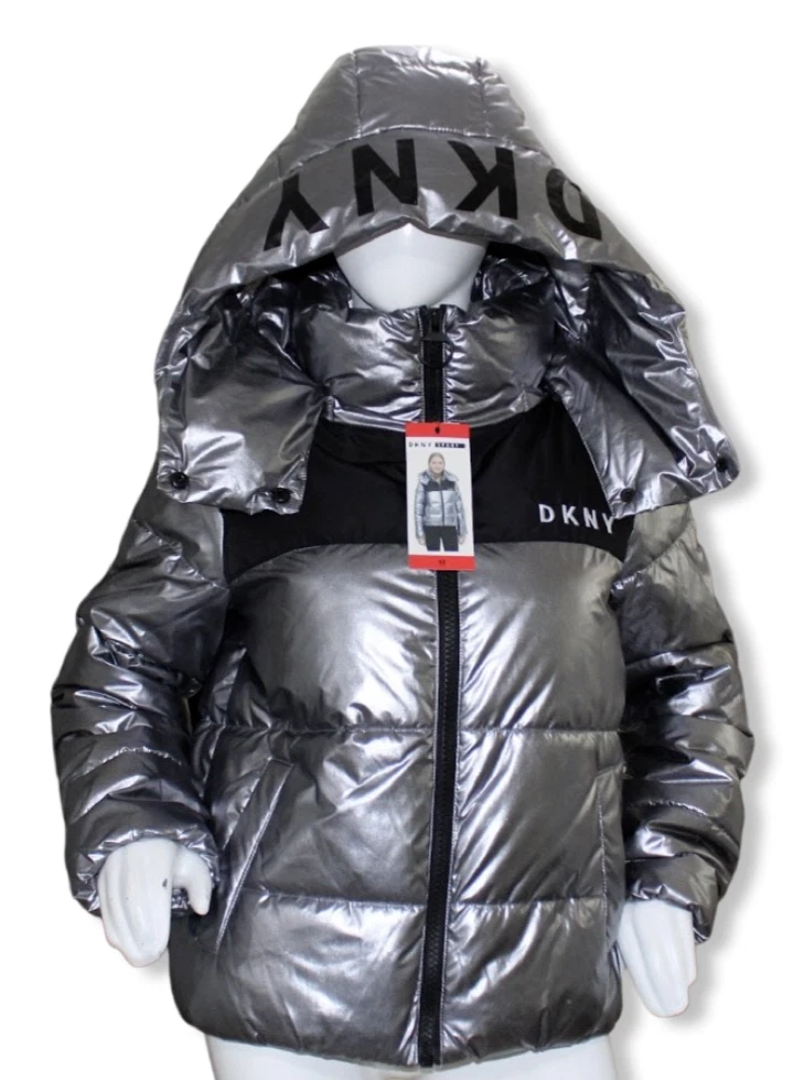 Chrome DKNY Rain Jacket With Hood Size Large