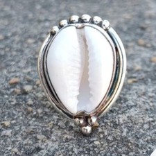 Natural cowrie shell 925 Sterling Silver Ring Handmade Gift For christmas A-715