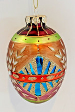 Blown Glass Decorated Egg Christmas Tree Ornament 4" H Multicolor Glitter