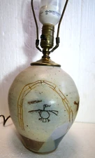 Vintage Native American Symbols Stoneware Lamp