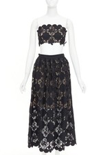 OSCAR DE LA RENTA PS24 black Gardenia Guipure lace top skirt dress set US0 XS