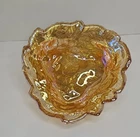 Vintage Amber Marigold Carnival Glass Grape & Leaf Bowl Iridescent