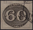 BRAZIL  ~1843, Sc #2,  BULL’s EYE - USED - LINE AT TOP