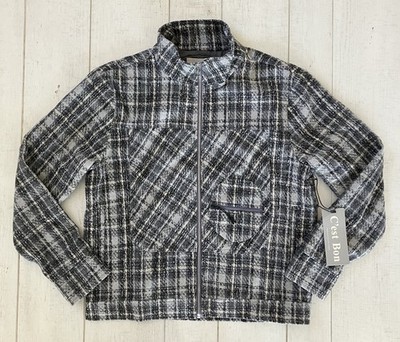 C est Bon Laby Knit Cropped Full Zip Plaid Flannel Jacket S Grey Boutique