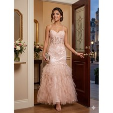 Dave  Johnny Mermaid Gown Women 0/0 Pink Excellent Lace Tulle Prom Formal