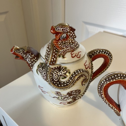Japanese Dragonware Moriage Tea Set - Cream Pot and Sugar Bowl - Picture 3 of 10