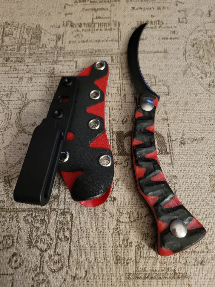 Cuchillo de hoja fija Rcane Artisan hecho a mano Paruh Burung edición negra y roja Foto 3 de 4