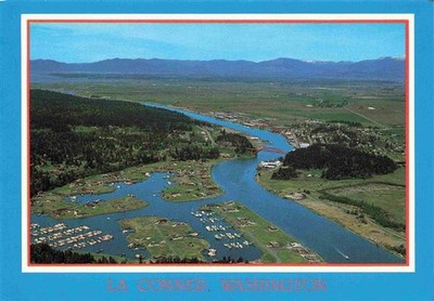 La Conner Aerial view of Shelter Bay Swinomish Channel Cascade Mountains