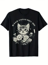 Funny Cat Graphic T-Shirt - 'Rage Consumes Me' Sarcastic Kitten & Flower Design,