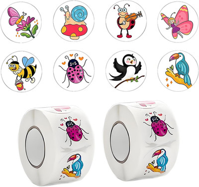 Insect Bug Stickers Rolls - 1000Pcs Small Animal Sticker Ladybird Beetle Butterf