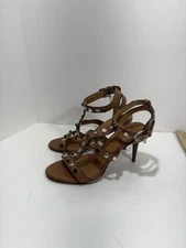 Coach Isabel Sadie Semi Matte Calf Chalk 7  Brown High Heel Sandals Gorgeous