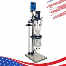 1L Double-Layer Jacketed Glass Reactor with Digital Overhead Stirrer Condenser