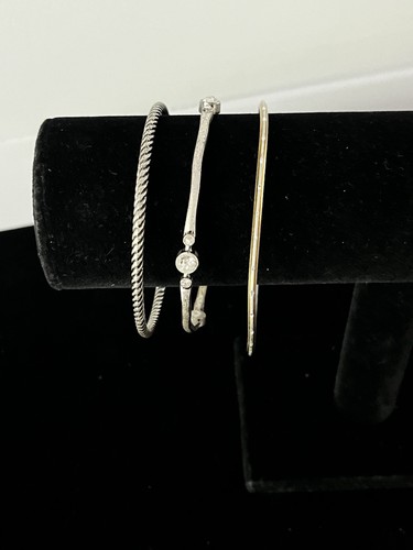 Vintage Silver Tone Non-magnetic Bangle Bracelet Boho Retro Lot of 3 - Picture 3 of 14