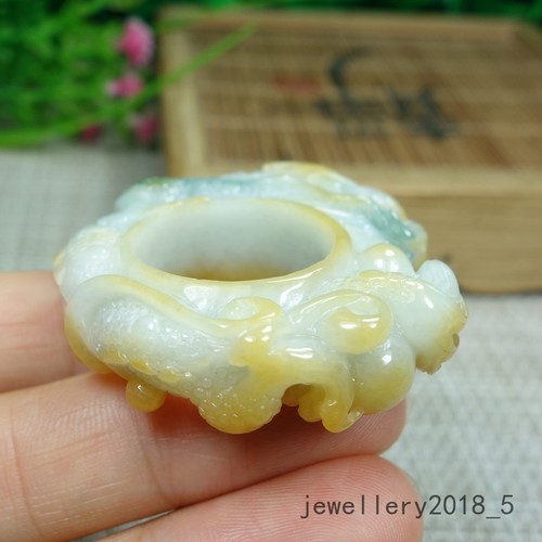 Certified Yellow+Light green Burma 100%Natural A jadeite Jade Dragon Ring精工盘龙戒指 - Picture 14 of 24
