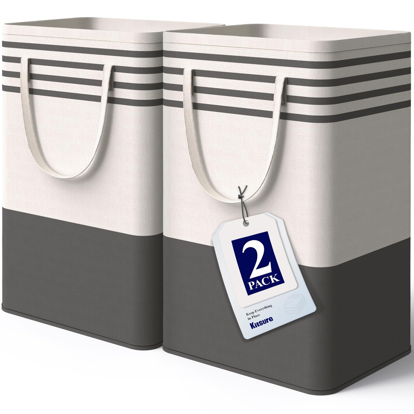 Laundry Hamper - 2-Pack Collapsible Laundry Baskets with Well-Stitched Handle...-image
