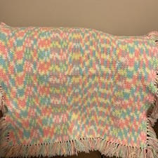 Multi Colored Hand Crocheted Baby Blanket 30 X32 with Fringe
