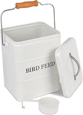 Metal Bird Seed Container with Scoop, Treats Storage Bin, Coated Carbon Steel...