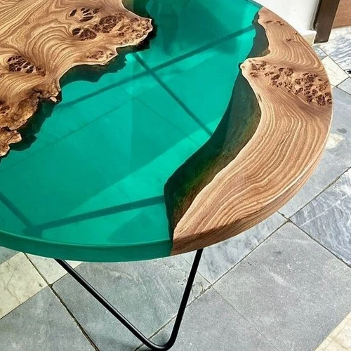 18" green river Resin & Natural Wood Accent Table|Round Minimalist Coffee Table - Image 2 of 4