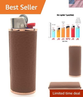 Metal Brown Leather Lighter Case Cover Holder for BIC Full Size Lighter Type J6