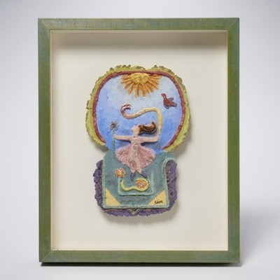Dancing Girl 3d Multicolored Papier Mache Painting Shadowbox Frame Signed Sara