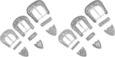 Western Floral Engraved Belt Buckle Set Antique Silver Belt Sets Hand Polished