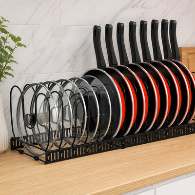 Pot and Pan Organizer Rack for Cabinet, Fully Expanded Size 22.83'' W x 7.09'' D x