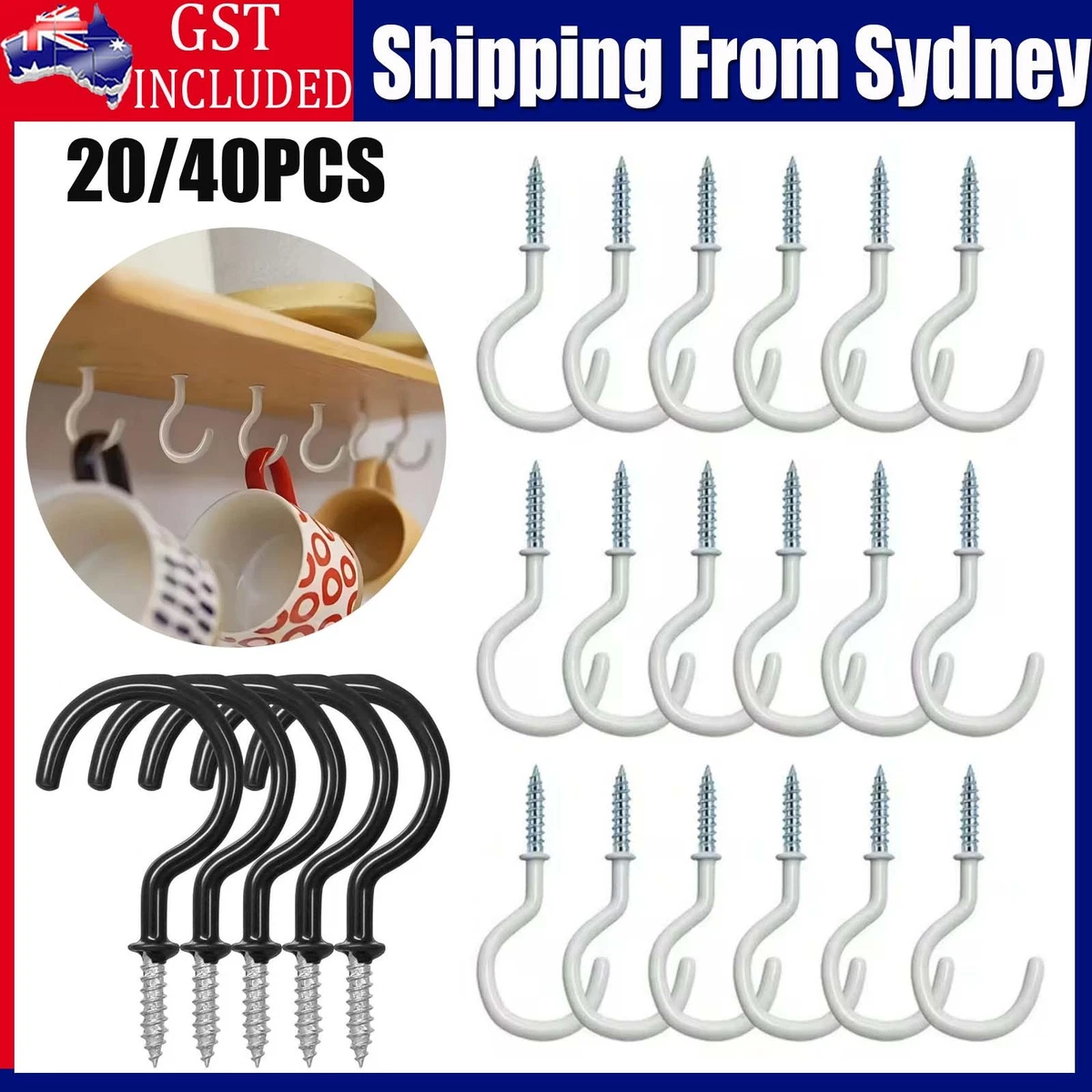 20/40X Cup Hooks PVC Coated Metal Screw In Ring Plant Jewelry Hanger Holder AU