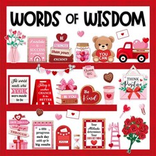 57 Pcs Valentine's Day Bulletin Board Set Pink Red Heart Envelope Paper Cutou...